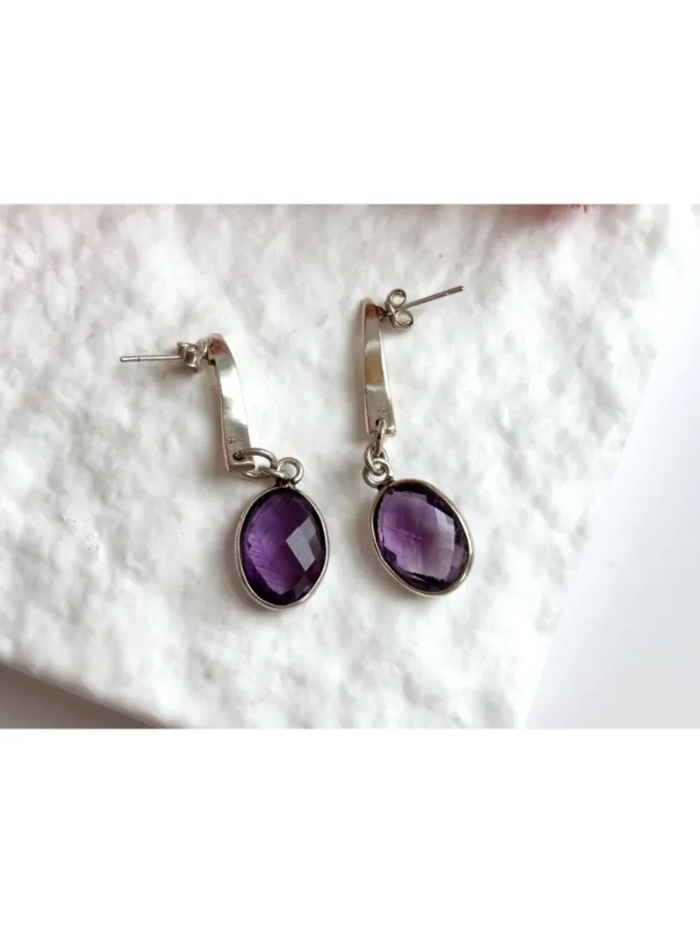 Amethyst Gemstone Swirly Minimalist Vintage Sterling Silver 925 Earrings